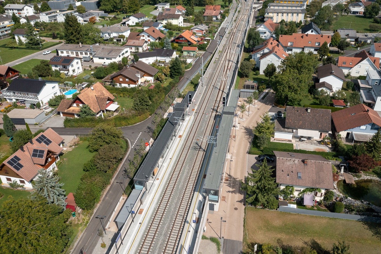 Haltestelle Lauterach Unterfeld Luftbildaufnahme