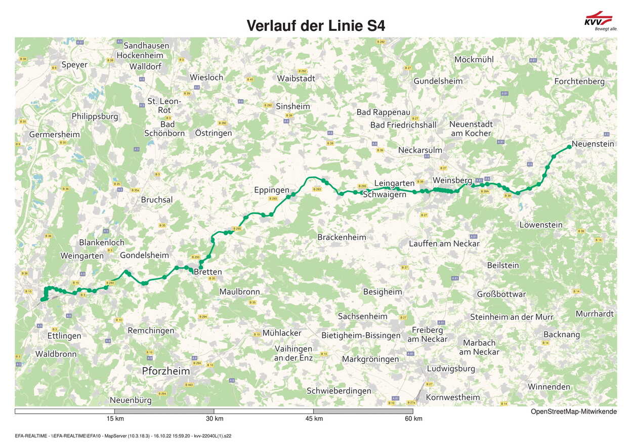 Plan Kraichgaubahn S4 Karlsruhe Bretten