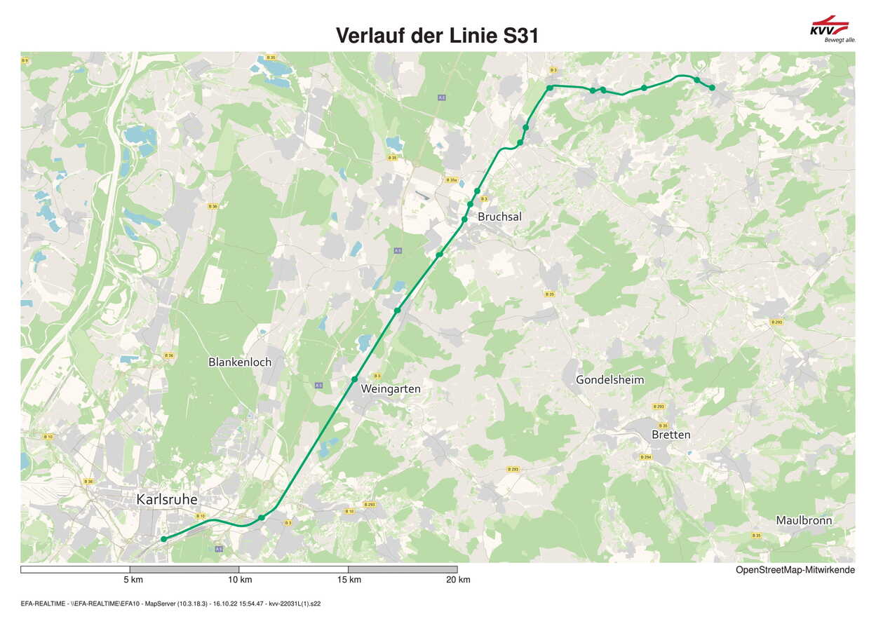 Plan Katzbachbahn S31 Karlsruhe - Bruchsal - Odenheim/Menzingen