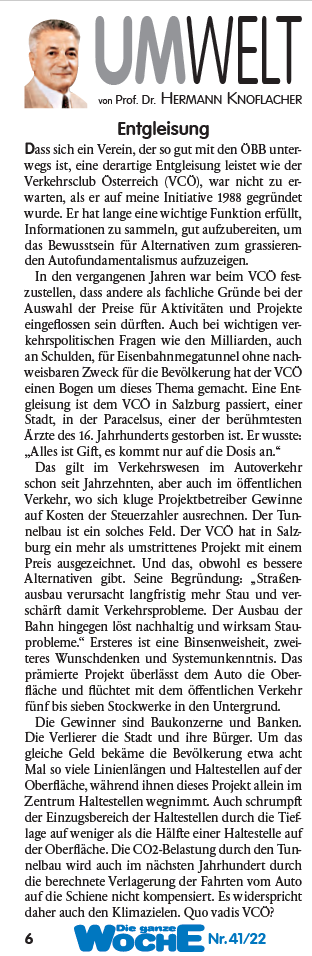 Leserbrief von Prof. Dr. Hermann Knoflacher