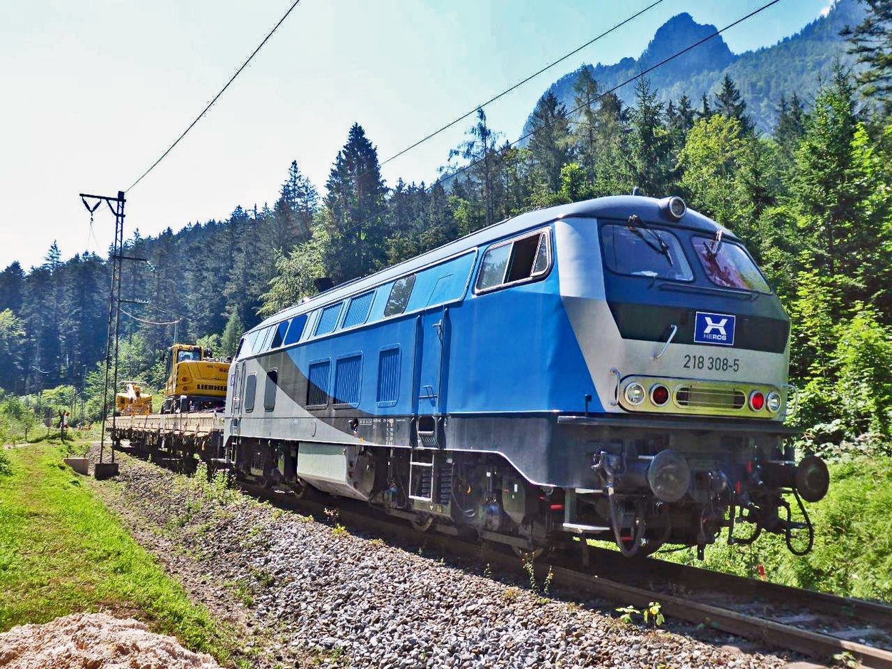 218 auf der Berchtesgadener Land - Bahn Gleisbauarbeiten