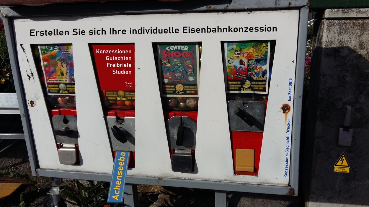 Konzessions-Gschichtl-Drucker mit Kaugummiautomaten zur individuellen Erstellung von Konzessionen