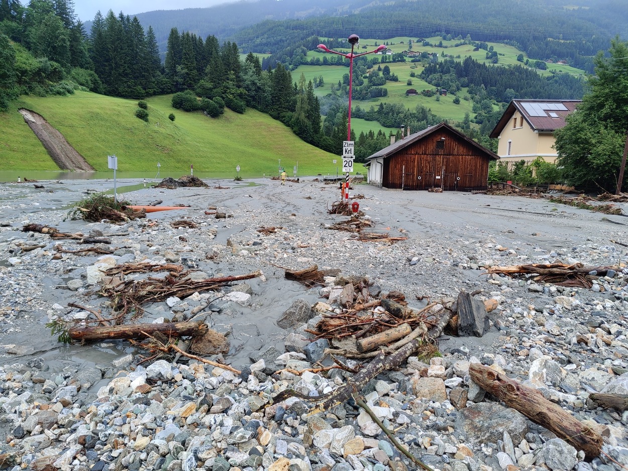 Pinzgauer Lokalbahn - Hochwasser und Mure 2021 im Bereich Bahnhof Krimml (LK)